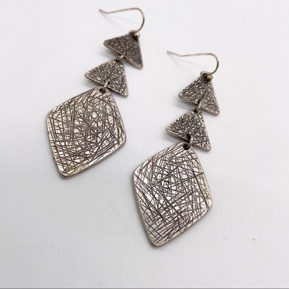 Silver Tone Dangle Boho Brutalist Minimalist Earrings - Picture 1 of 4